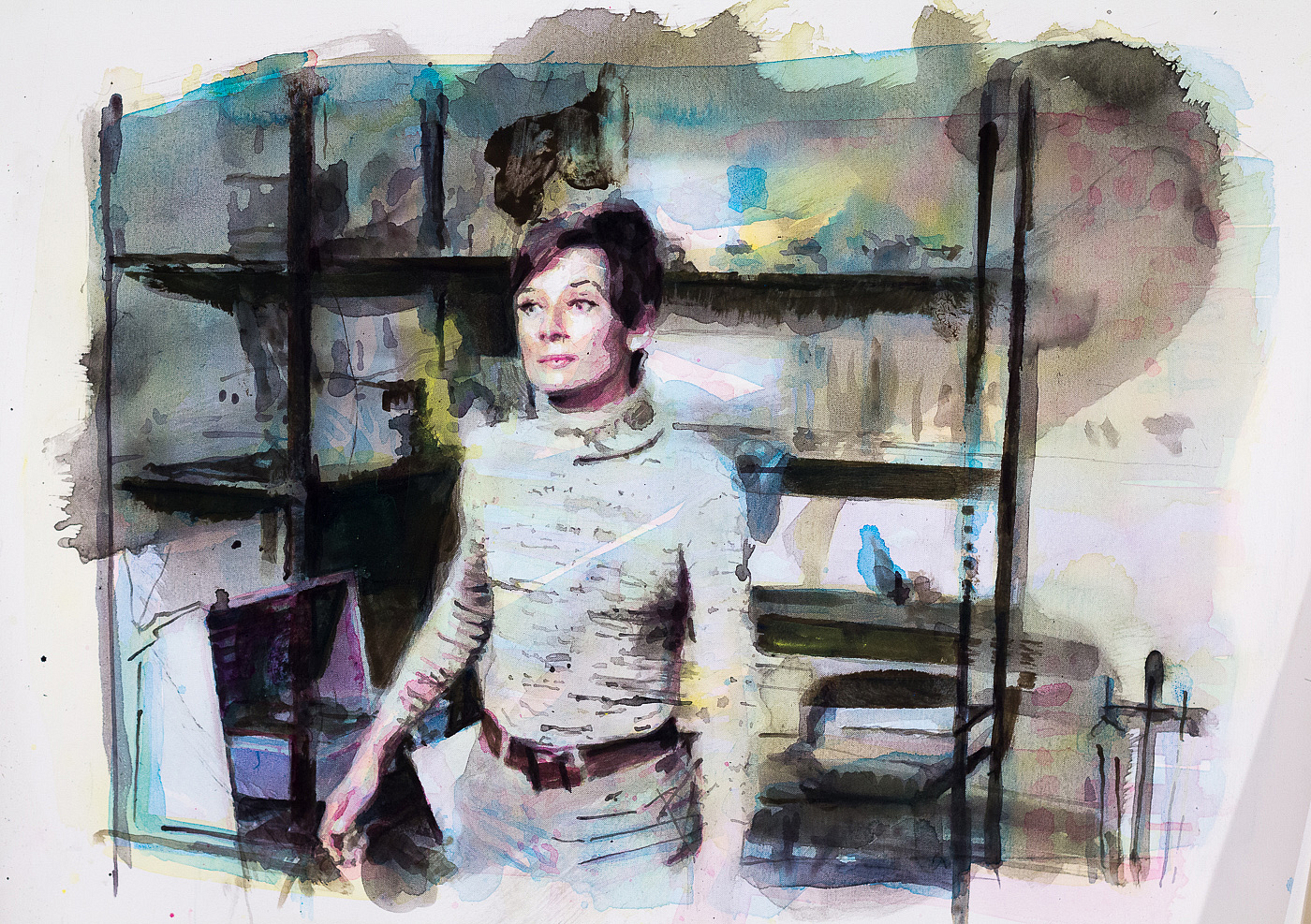 Waiting (Moviestill with audreyhepburn) 77x60cm, acrylic painting on canvas