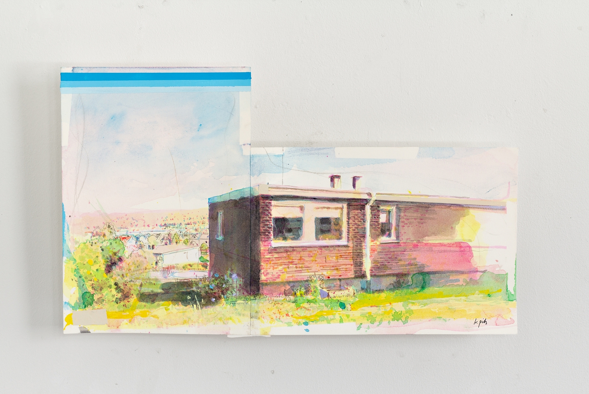 Huskvarna (Stationsgatan), Acrylic and graphite pen on paper