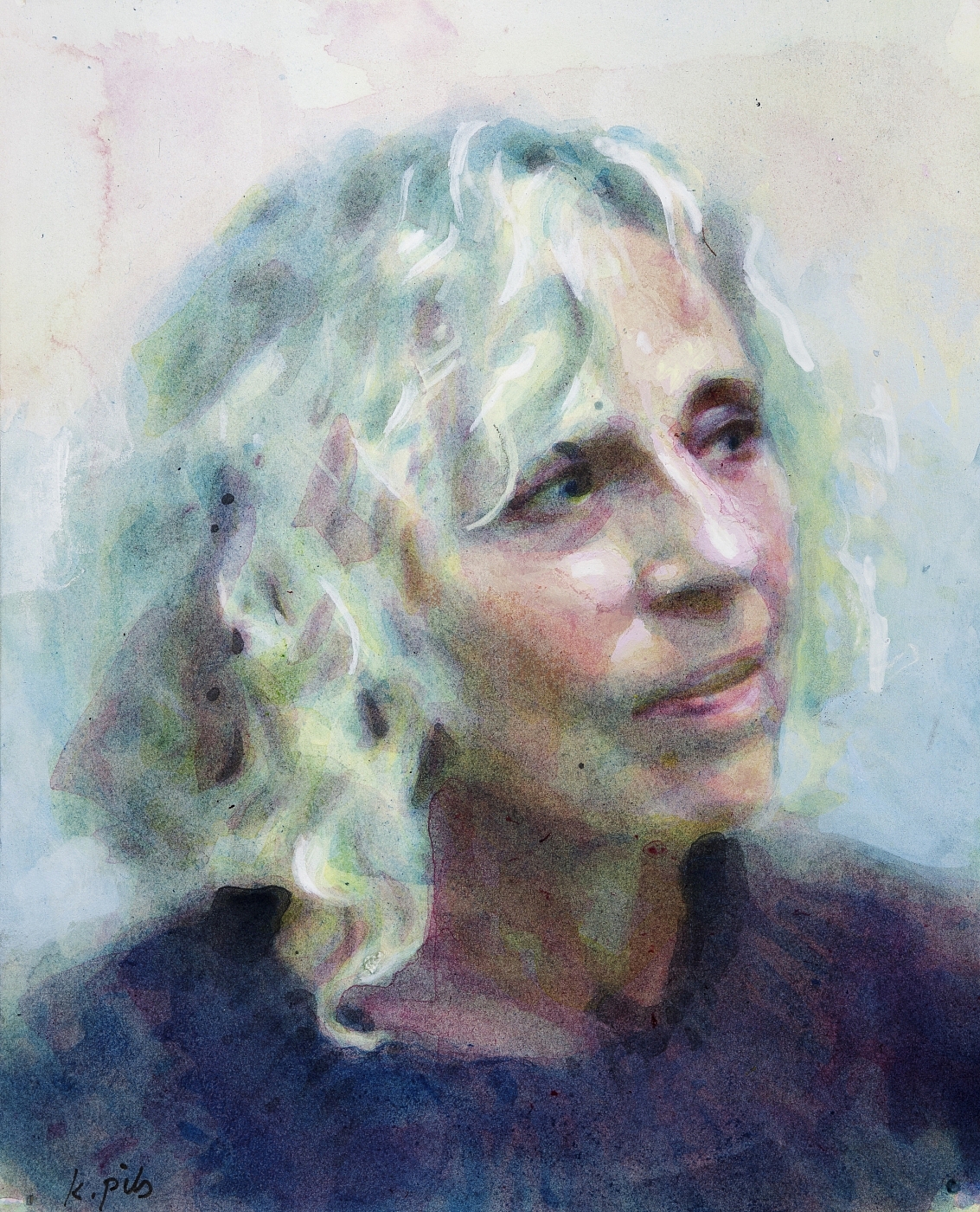 Portrait of Kari (artist colleague) acrylic and watercolor on paper, 17 × 21 cm. 2021 ©Kenneth Pils.