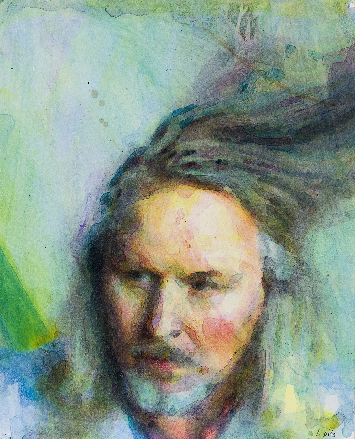 Självporträtt, 21x27 cm, akvarell, akryl och penna på syrafri kartong