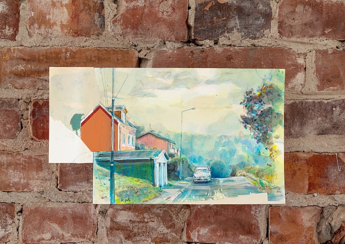 Huskvarna (Berghagavägen), acrylic on paper