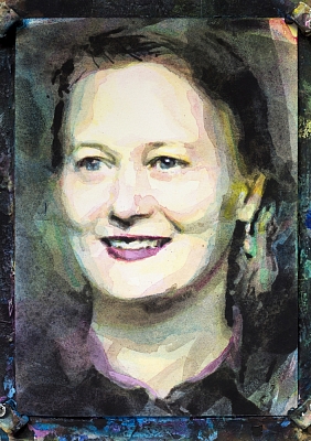 “Penka” Portrait painting: 15x21cm, watercolor/acrylic on paper. 