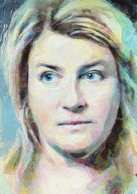 “Martina” Portrait painting: 15x21cm, watercolor/acrylic on paper. © Kenneth Pils