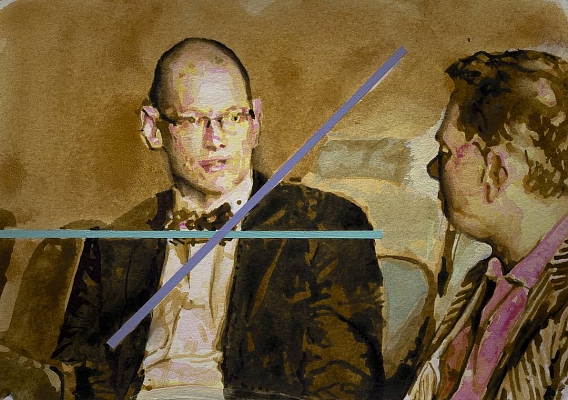 'Here To Commuticate', from the series 'Diaries', aquarelle & acrylic painting on paper, 21x15cm. ©Kenneth Pils