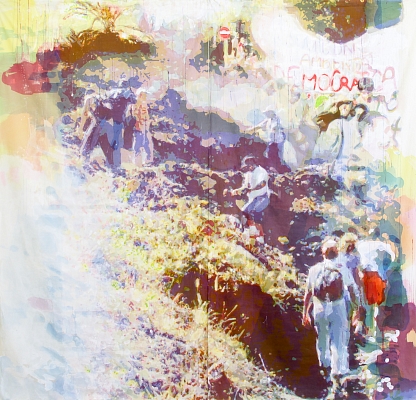 Light-water-outrage, Acrylic on cotton, ca 3x3 m, 2012 © Kenneth Pils