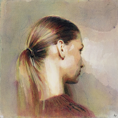 Portrait of Unknown acrylic and watercolor on paper mounted on wood panel, 30 × 30 cm. 2021 © Kenneth Pils.