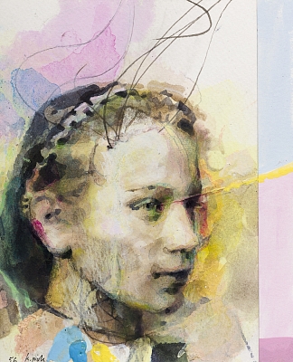 Vision-day 56, Pen acrylic and watercolor on paper, 17 x 21 cm, 2023