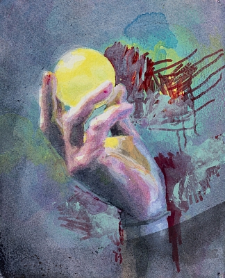 The Sphere, 17x21 cm, acrylic, watercolor and pen.