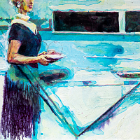 Kitchen Dweller', from the series 'Diaries', aquarelle & acrylic painting on paper, 21x15cm.